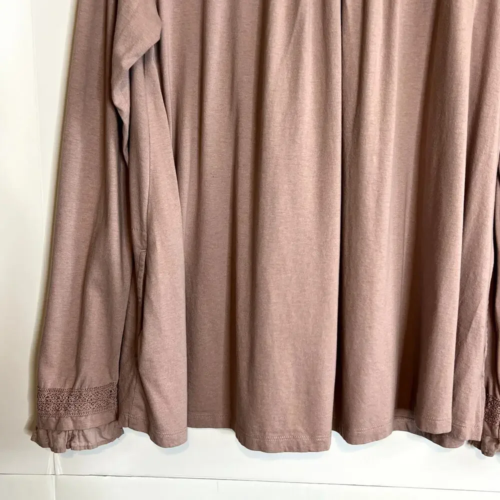 LOGO by Lori Goldstein Cotton Modal Top with Swiss Dot Details Mauve Womens Med - Picture 8 of 13